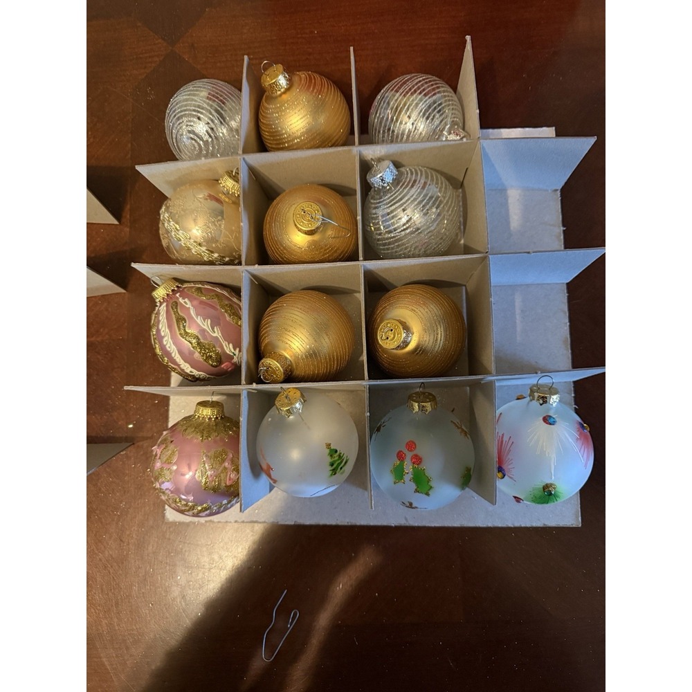 VTG West Germany Christmas Ornaments Lot Frosted Glass Gold Glitter European MCM